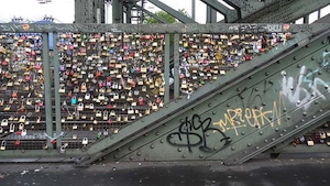 love heart locks on a bridge in Cologne, Europe