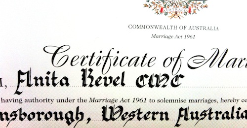 certificate of marriage - you will need this to change your name after marriage in Australia