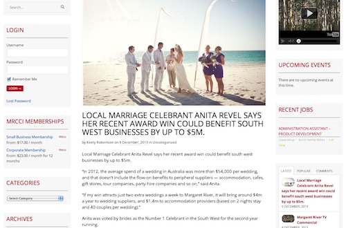 Margaret River Celebrant Anita Revel has been voted #1 in the south west