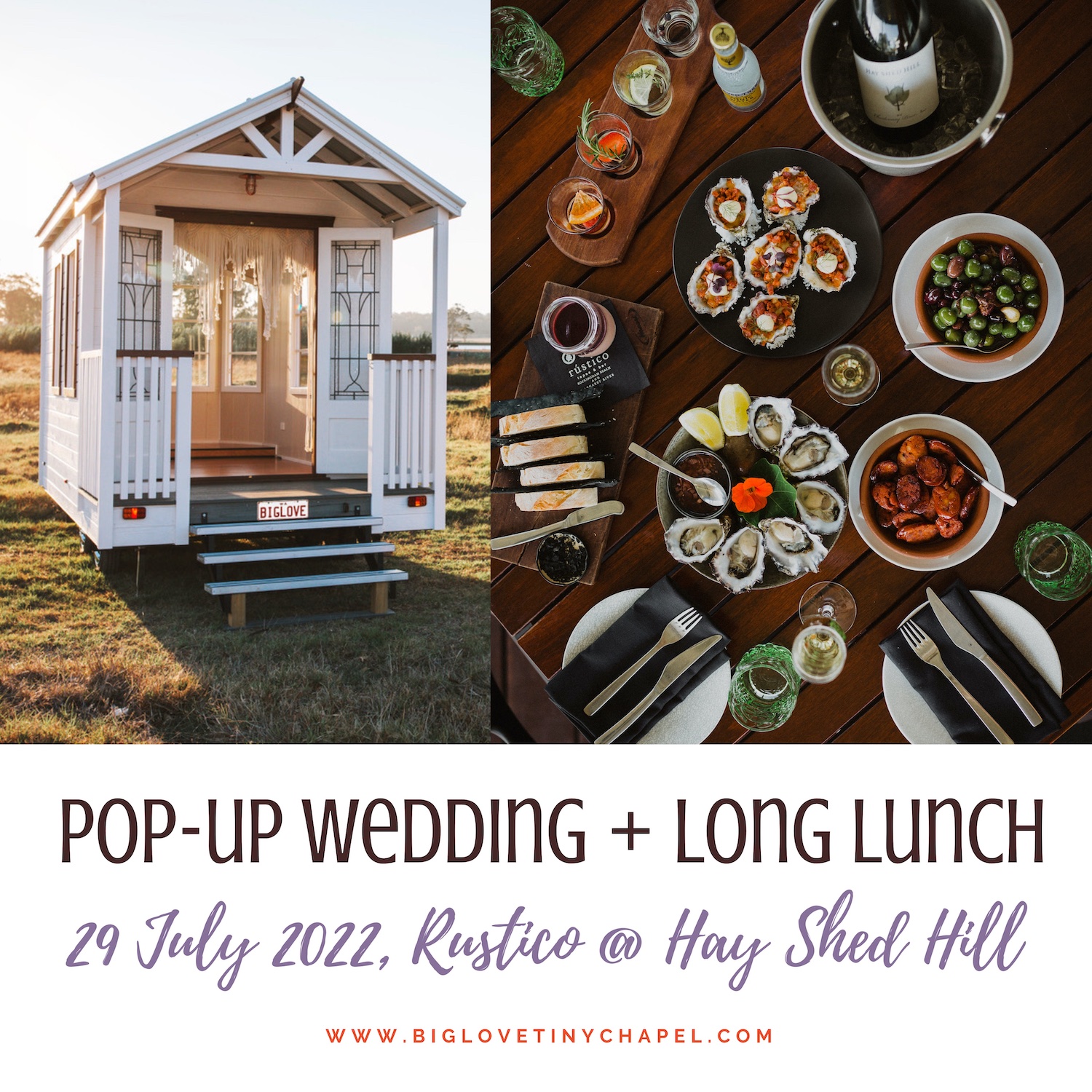 29 July 2022: Big Love Pop-Up Wedding @ Rustico Hay Shed Hill CLOSED